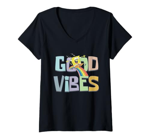 Damen Spongebob Squarepants Good Vibes Retro T-Shirt mit V-Ausschnitt von SpongeBob SquarePants