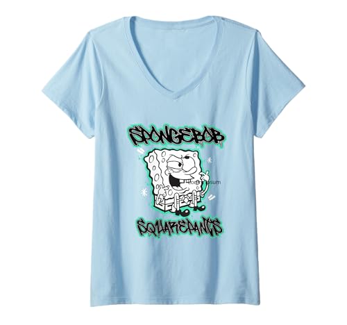 Damen Spongebob Squarepants Graffiti Funny T-Shirt mit V-Ausschnitt von SPONGEBOB SQUAREPANTS