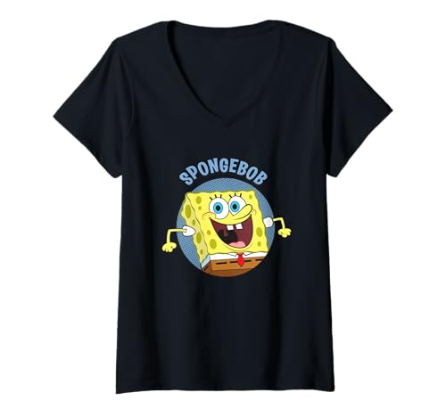 Damen Spongebob Squarepants Happy Face Retro T-Shirt mit V-Ausschnitt von SpongeBob SquarePants
