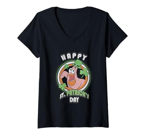 Damen Spongebob Squarepants Happy St. Patrick's Day T-Shirt mit V-Ausschnitt von SpongeBob SquarePants