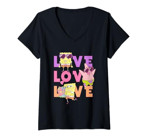 Damen Spongebob Squarepants Heart Love T-Shirt mit V-Ausschnitt von SpongeBob SquarePants