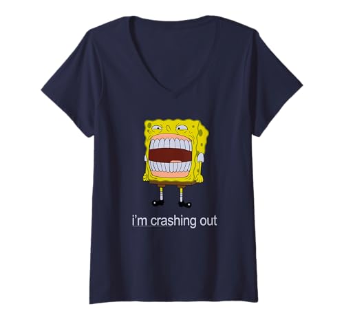 Damen Spongebob Squarepants I'm Crashing Out Meme Funny Cartoon T-Shirt mit V-Ausschnitt von SPONGEBOB SQUAREPANTS