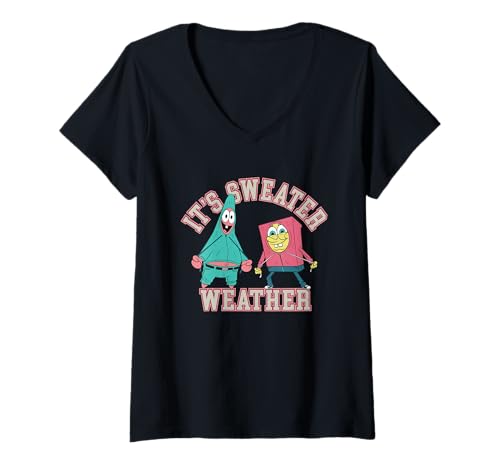 Damen Spongebob Squarepants It's Sweather Weather T-Shirt mit V-Ausschnitt von SpongeBob SquarePants