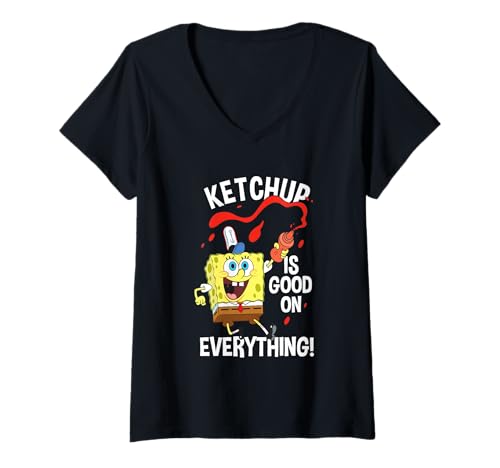 Damen Spongebob Squarepants Ketchup is Good On Everything Cute T-Shirt mit V-Ausschnitt von SpongeBob SquarePants