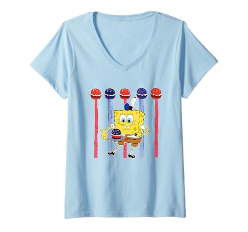 Damen Spongebob Squarepants Krabby Patties T-Shirt mit V-Ausschnitt von SpongeBob SquarePants