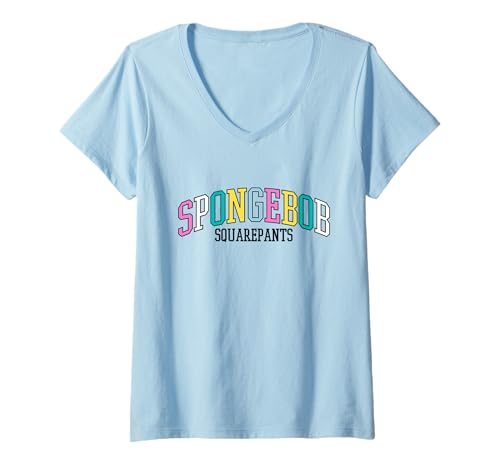 Damen Spongebob Squarepants Logo Sign T-Shirt mit V-Ausschnitt von SpongeBob SquarePants