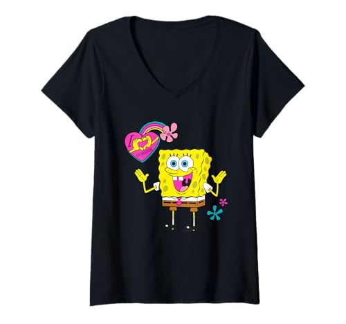 Damen Spongebob Squarepants Lovely Heart T-Shirt mit V-Ausschnitt von SpongeBob SquarePants