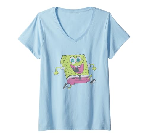 Damen Spongebob Squarepants Naughty Jump Pose T-Shirt mit V-Ausschnitt von SpongeBob SquarePants