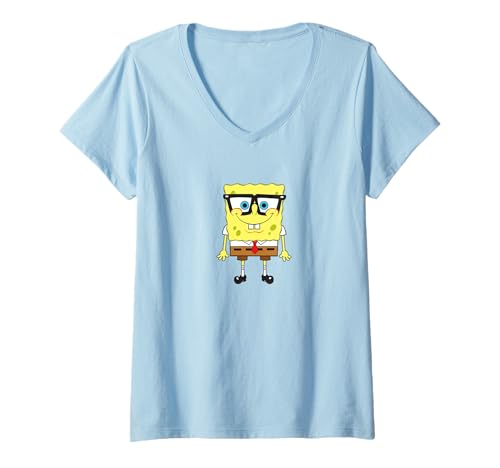 Damen Spongebob Squarepants Nerd Glasses T-Shirt mit V-Ausschnitt von SpongeBob SquarePants