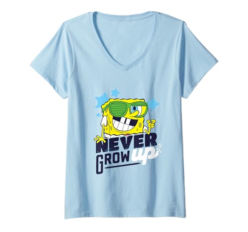 Damen Spongebob Squarepants Never Grow Up T-Shirt mit V-Ausschnitt von SpongeBob SquarePants