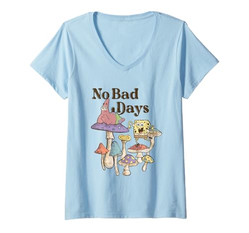 Damen Spongebob Squarepants No Bad Days Mushrooms T-Shirt mit V-Ausschnitt von SpongeBob SquarePants
