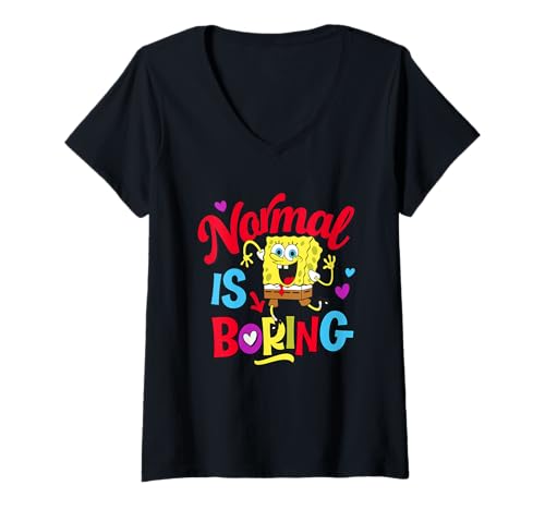 Damen Spongebob Squarepants Normal is Boring Colorful Heart T-Shirt mit V-Ausschnitt von SpongeBob SquarePants