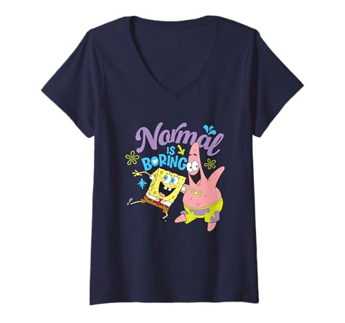 Damen Spongebob Squarepants Normal is Boring T-Shirt mit V-Ausschnitt von SpongeBob SquarePants