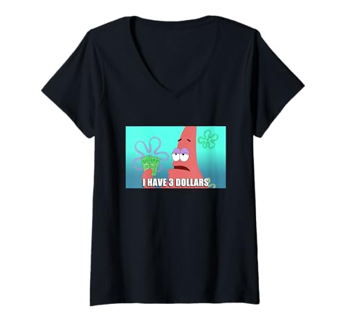 Damen Spongebob Squarepants Patrick 3 Dollars Quote Funny T-Shirt mit V-Ausschnitt von SPONGEBOB SQUAREPANTS