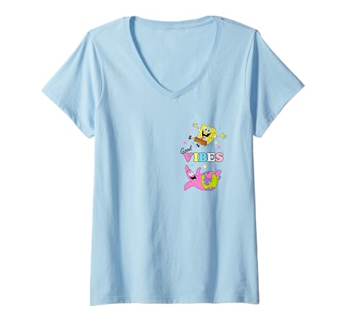 Damen Spongebob Squarepants Patrick Good Vibes T-Shirt mit V-Ausschnitt von SpongeBob SquarePants