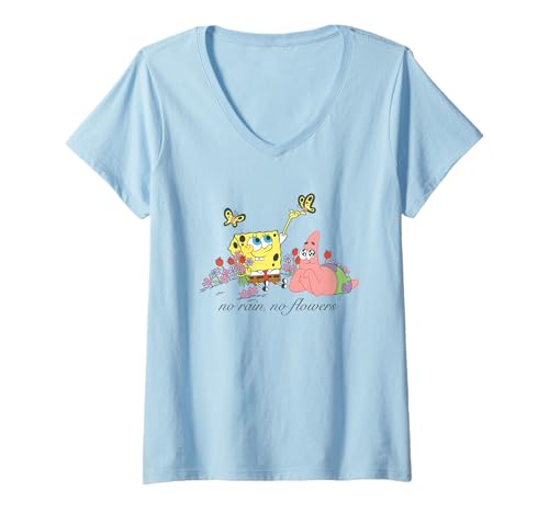 Damen Spongebob Squarepants Patrick No Rain No Flowers T-Shirt mit V-Ausschnitt von SpongeBob SquarePants