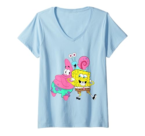 Damen Spongebob Squarepants Patrick Spongebob Gary Cute Friendship T-Shirt mit V-Ausschnitt von SPONGEBOB SQUAREPANTS