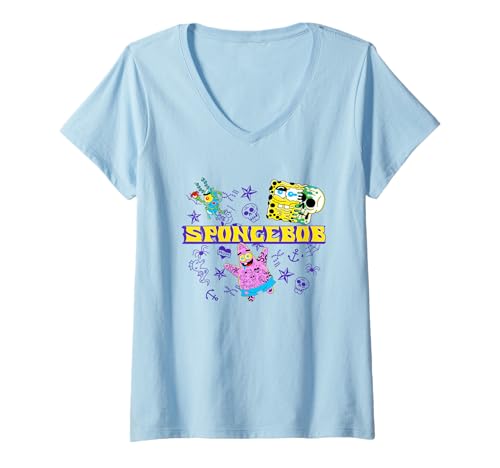Damen Spongebob Squarepants Patrick and Plankton Cool Tattoo T-Shirt mit V-Ausschnitt von SpongeBob SquarePants