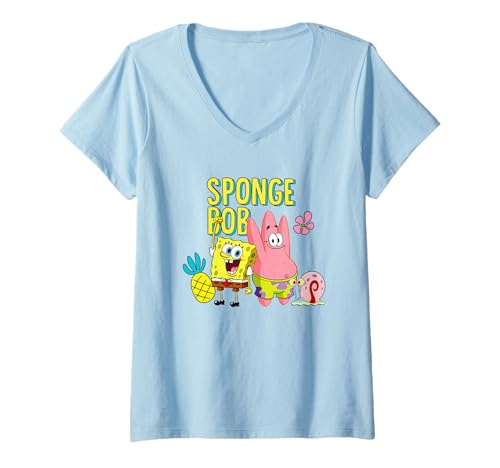 Damen Spongebob Squarepants Pineapple Feels T-Shirt mit V-Ausschnitt von SpongeBob SquarePants
