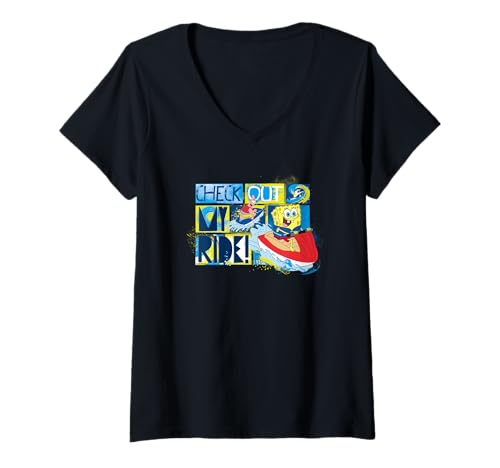 Damen Spongebob Squarepants Pro Jet Ski Ride Retro 90er Jahre Sport LOL T-Shirt mit V-Ausschnitt von SpongeBob SquarePants