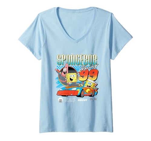 Damen Spongebob Squarepants Racing 99 Vintage T-Shirt mit V-Ausschnitt von SPONGEBOB SQUAREPANTS