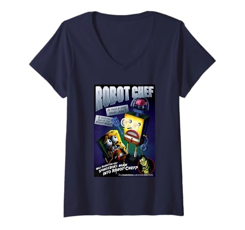 Damen Spongebob Squarepants Robot Chef T-Shirt mit V-Ausschnitt von SpongeBob SquarePants