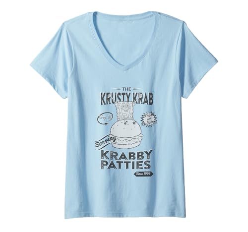 Damen Spongebob Squarepants Serving Krabby Patties T-Shirt mit V-Ausschnitt von SpongeBob SquarePants