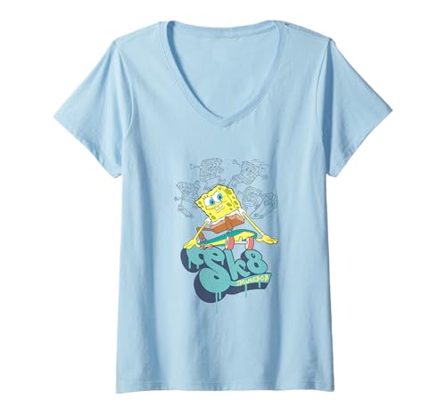 Damen Spongebob Squarepants Skater Boy T-Shirt mit V-Ausschnitt von SPONGEBOB SQUAREPANTS