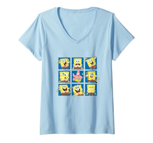 Damen Spongebob Squarepants Spongebob Patrick Funny Faces T-Shirt mit V-Ausschnitt von SpongeBob SquarePants