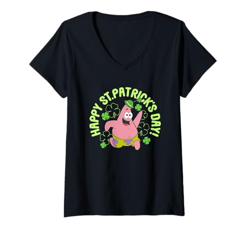 Damen Spongebob Squarepants St. Patrick's Day Green T-Shirt mit V-Ausschnitt von SpongeBob SquarePants