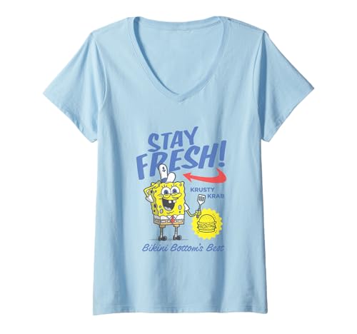 Damen Spongebob Squarepants Stay Fresh Bikini Bottom T-Shirt mit V-Ausschnitt von SpongeBob SquarePants