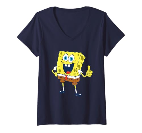 Damen Spongebob Squarepants Thumbs Up Funny T-Shirt mit V-Ausschnitt von SpongeBob SquarePants