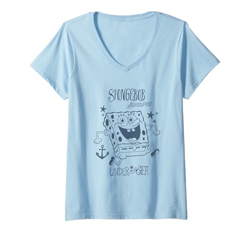 Damen Spongebob Squarepants Under The Sea Classic T-Shirt mit V-Ausschnitt von SpongeBob SquarePants