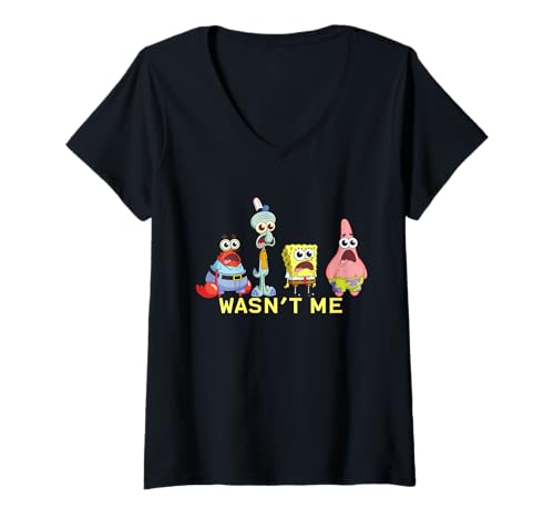 Damen Spongebob Squarepants Wasn't Me Shock T-Shirt mit V-Ausschnitt von SPONGEBOB SQUAREPANTS