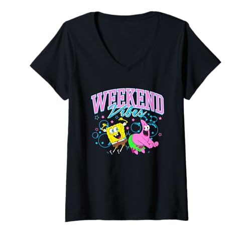 Damen Spongebob Squarepants Weekend Vibes T-Shirt mit V-Ausschnitt von SpongeBob SquarePants