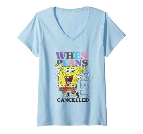 Damen Spongebob Squarepants When Plans Get Cancelled Funny T-Shirt mit V-Ausschnitt von SpongeBob SquarePants