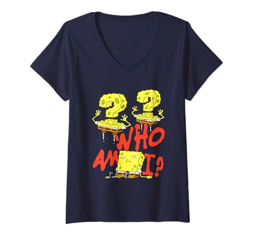 Damen Spongebob Squarepants Who Am I T-Shirt mit V-Ausschnitt von SpongeBob SquarePants