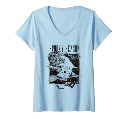 Damen Spongebob Squarepants Witch Spooky Season T-Shirt mit V-Ausschnitt von SpongeBob SquarePants