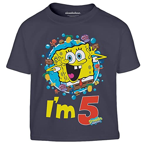 SpongeBob Jungen Tshirt I'm 5 Squarepants Ich Bin fünf Kinder T-Shirt Junge 128 Marineblau von Shirtgeil