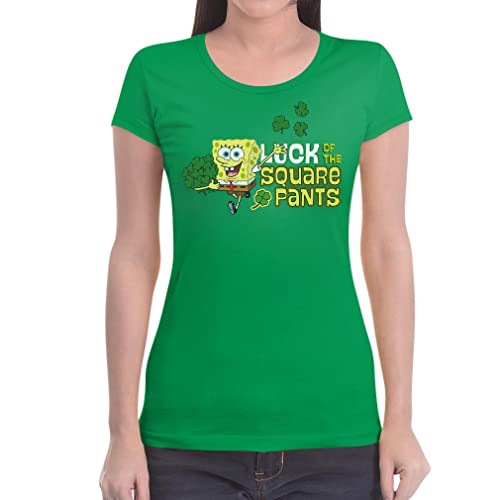 SpongeBob Luck of The Square Pants St. Patricks Day Damen T-Shirt Slim Fit Large Grün von SPONGEBOB SQUAREPANTS