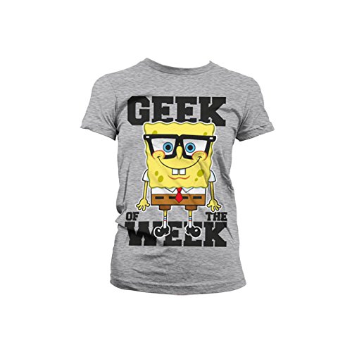 SPONGEBOB SQUAREPANTS Offizielles Lizenzprodukt Geek of The Week Frauen T-Shirt (Heather Gray) von SPONGEBOB SQUAREPANTS