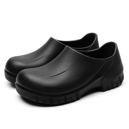 Chef Schuhe Herren Küchenschuhe rutschfeste Sicherheit Arbeitsschuhe für Wasserdicht Garten Krankenhaus Restaurant Clogs Schuhe Schwarz EU 39-46, Schwarz3, 41 EU von Spongent