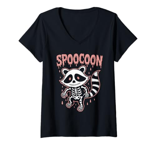 Damen Gruseliges Waschbär Skelett Halloween T-Shirt mit V-Ausschnitt Damen Gruseliges Waschbär Skelett Halloween T-Shirt mit V-Ausschnitt von Spoocoon Eerie Raccoon Spook
