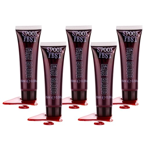 Special FX Pro Kunstblut 15ml Horror-Make-up für Vampir-Zombie-Theater, Spezialeffekte, realistisches Halloween-Blut (5 x 15 ml Tuben) von Spook Fest
