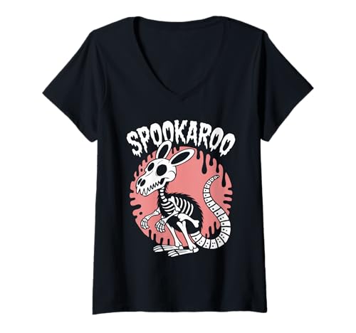 Damen Gruseliges Känguru-Skelett Halloween T-Shirt mit V-Ausschnitt Damen Gruseliges Känguru-Skelett Halloween T-Shirt mit V-Ausschnitt von Spookaroo Eerie Kangaroo Spook
