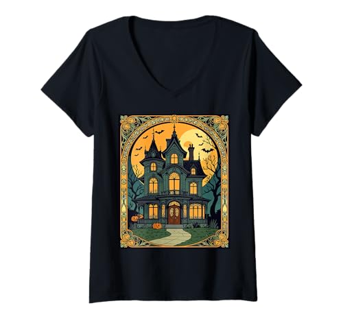 Damen Das Geisterhaus - Witchy Way T-Shirt mit V-Ausschnitt Damen Das Geisterhaus - Witchy Way T-Shirt mit V-Ausschnitt von Spookiest Gothic Mansions Gifts & Tees by taiche