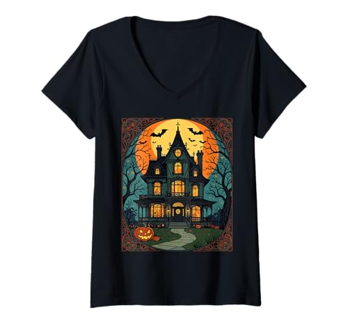 Damen Geisterhaus - Coffins Lane T-Shirt mit V-Ausschnitt Damen Geisterhaus - Coffins Lane T-Shirt mit V-Ausschnitt von Spookiest Gothic Mansions Gifts & Tees by taiche