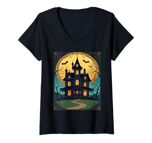 Damen Geisterhaus - Dark Passage Drive T-Shirt mit V-Ausschnitt Damen Geisterhaus - Dark Passage Drive T-Shirt mit V-Ausschnitt von Spookiest Gothic Mansions Gifts & Tees by taiche