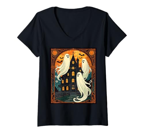 Damen Geisterhaus - Dark Shadows Street T-Shirt mit V-Ausschnitt Damen Geisterhaus - Dark Shadows Street T-Shirt mit V-Ausschnitt von Spookiest Gothic Mansions Gifts & Tees by taiche