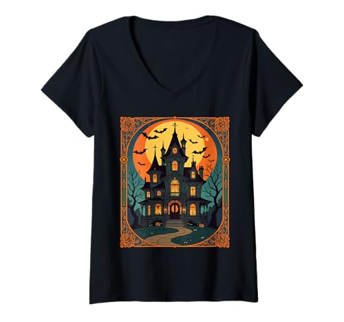 Damen Geisterhaus - Half Moons Way T-Shirt mit V-Ausschnitt Damen Geisterhaus - Half Moons Way T-Shirt mit V-Ausschnitt von Spookiest Gothic Mansions Gifts & Tees by taiche